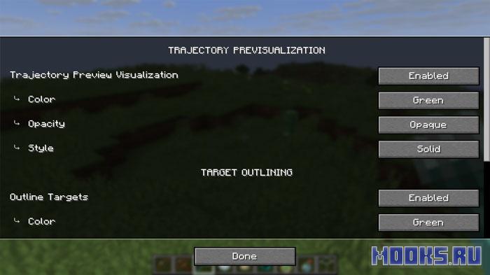 Projectile Trajectroy Preview -  мод на траекторию выпускаемых снарядов [1.21.8]