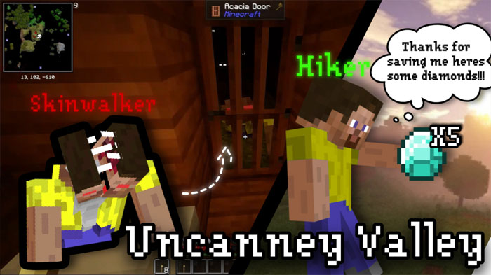 Uncanney Valley - хоррор-мод для Minecraft, добавляющий жутких Skinwalkers [1.21.1] [1.20.1] [1.19.2]